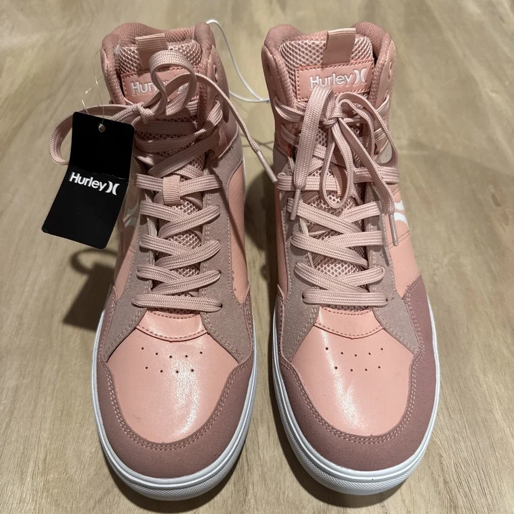 Hurley Breakhigh Shoes Men's Size 11High Top Fashion Sneakers Pink and White NEW